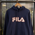 0125A95 - Vintage Retro Essential Fila Navy Blue Pullover Sweatshirt Hoodie #casual #hoodie #fila #essential