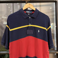 POL182P-F - Vintage Retro Ralph Lauren Navy and Red Two Block Polo Shirt Short Sleeve collared button up top  #Y2K #preppy #chiefkeef #oldmoney #ralphlauren