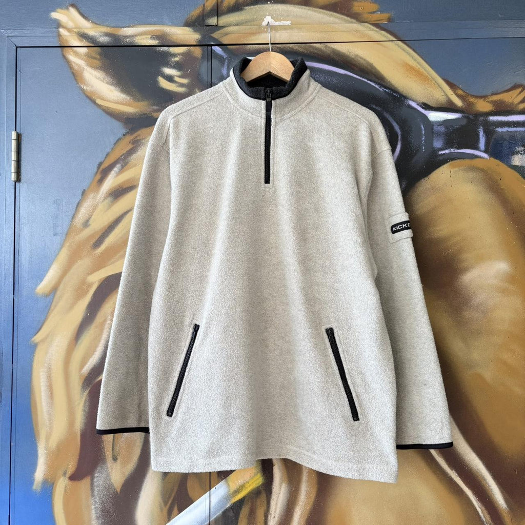 Vintage Essential Beige Kickers 1/4 Zip Fleece Jumper Sweatshirt with embroidered logo #90s #sportswear #essential #y2k #kickers