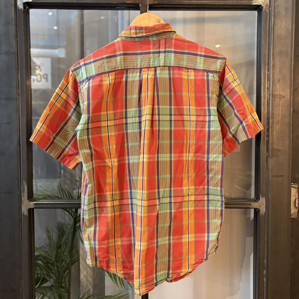 Vintage Ralph Lauren Orange Check Polo Shirt Short Sleeve collared button up top  #Y2K #preppy #chiefkeef #oldmoney #ralphlauren
