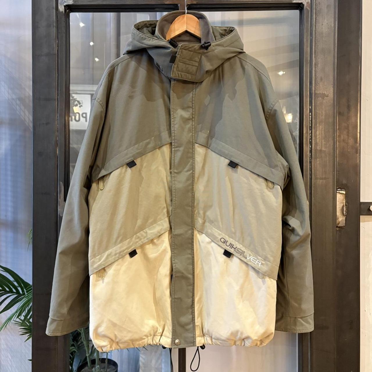 Vintage QuikSilver Jacket Mens Large Olive Green Hooded Adjustable Outdoors Surf Ski Coat 90s Y2K