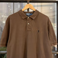 BR1912AEB-F - Vintage Retro Ralph Lauren Plain Brown Polo Shirt Short Sleeve collared button up top  #Y2K #preppy #chiefkeef #oldmoney #ralphlauren