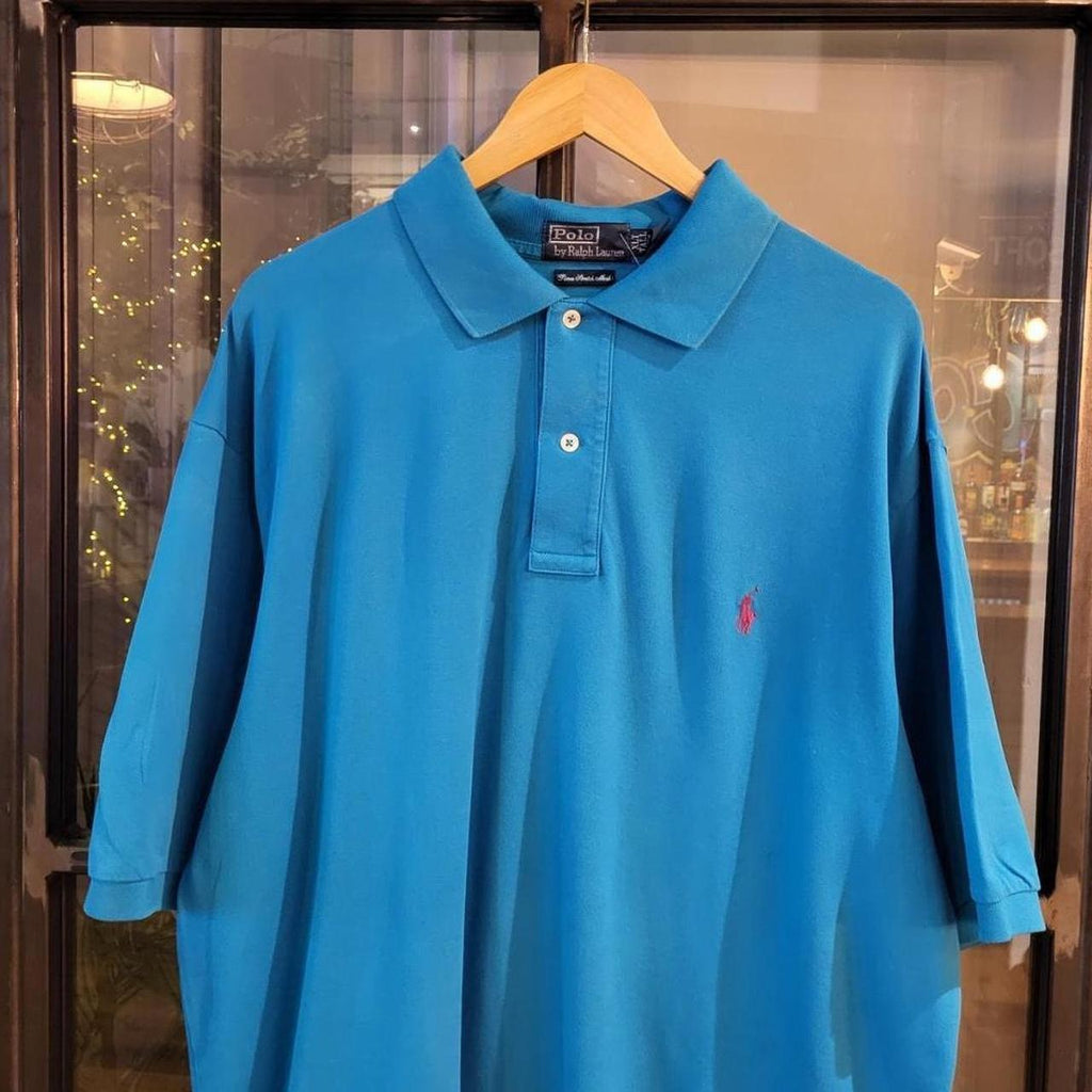 POL232-F - Vintage Ralph Lauren Blue Polo Shirt Short Sleeve collared button up top #Y2K #preppy #chiefkeef #golf #oldmoney