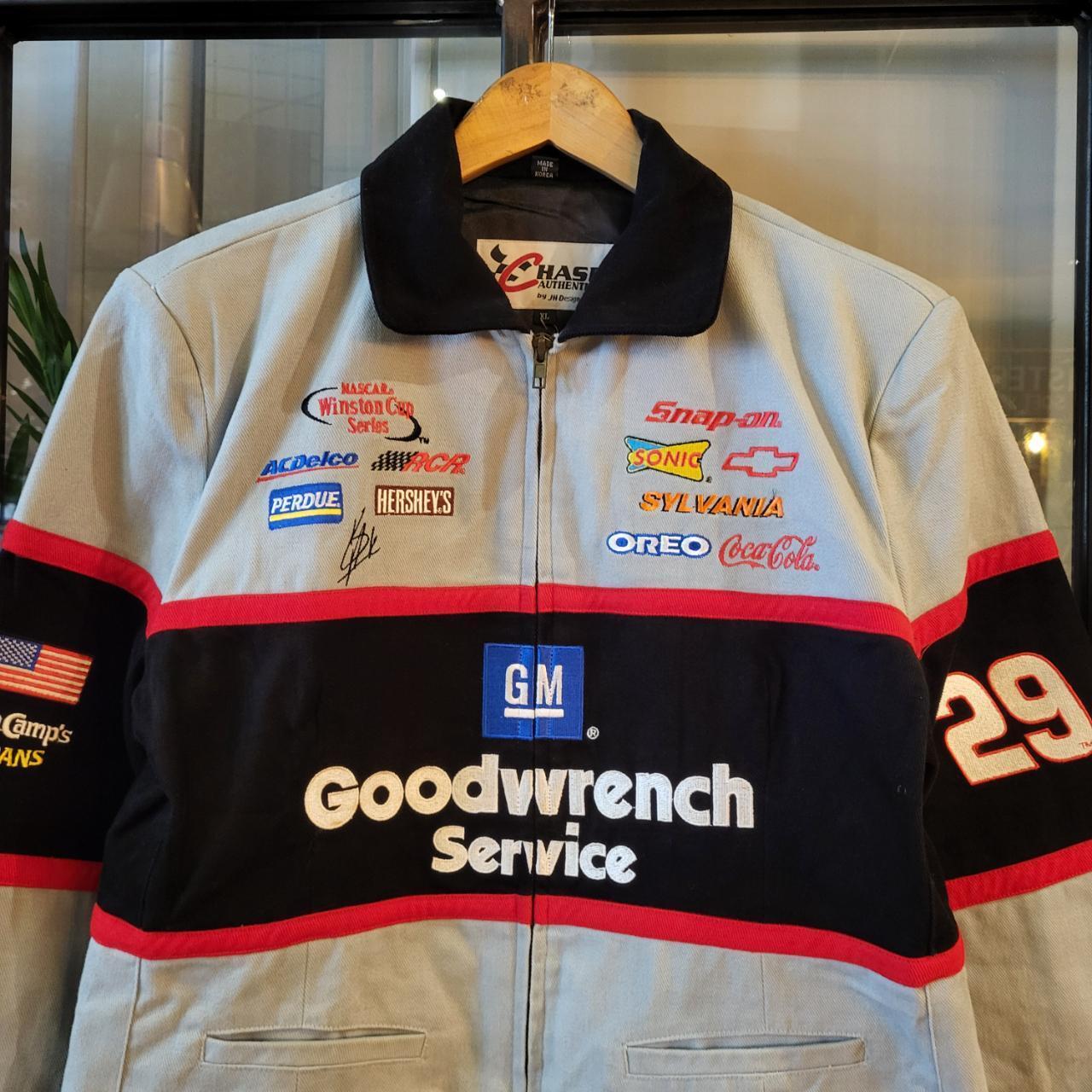 Deadstock Brand New With Tags Vintage Retro Chase Authentics NASCAR Goodwrench Services Hersheys Coca Cola Oreo Sponsorships Full Zip Up blanket padded lined Canvas Racing Workwear Jacket Coat workwear Utility with iconic branded patch logos y2k 90s style