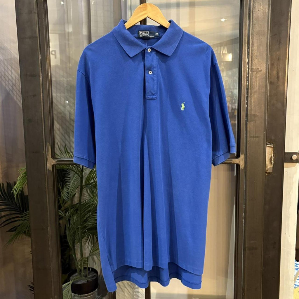 BR1912BB-F - Vintage Retro Ralph Lauren Plain Blue Polo Shirt Short Sleeve collared button up top  #Y2K #preppy #chiefkeef #oldmoney #ralphlauren
