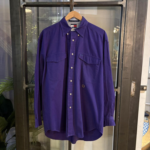 1224D76-P - Vintage Tommy Hilfiger Plain Purple Shirt longsleeve collared button up top #Y2K #preppy #chiefkeef #golf #oldmoney