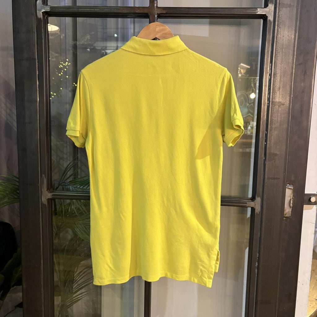 POL309 - Vintage Retro Ralph Lauren Plain Yellow Polo Shirt Short Sleeve collared button up top #Y2K #preppy #chiefkeef #oldmoney #ralphlauren