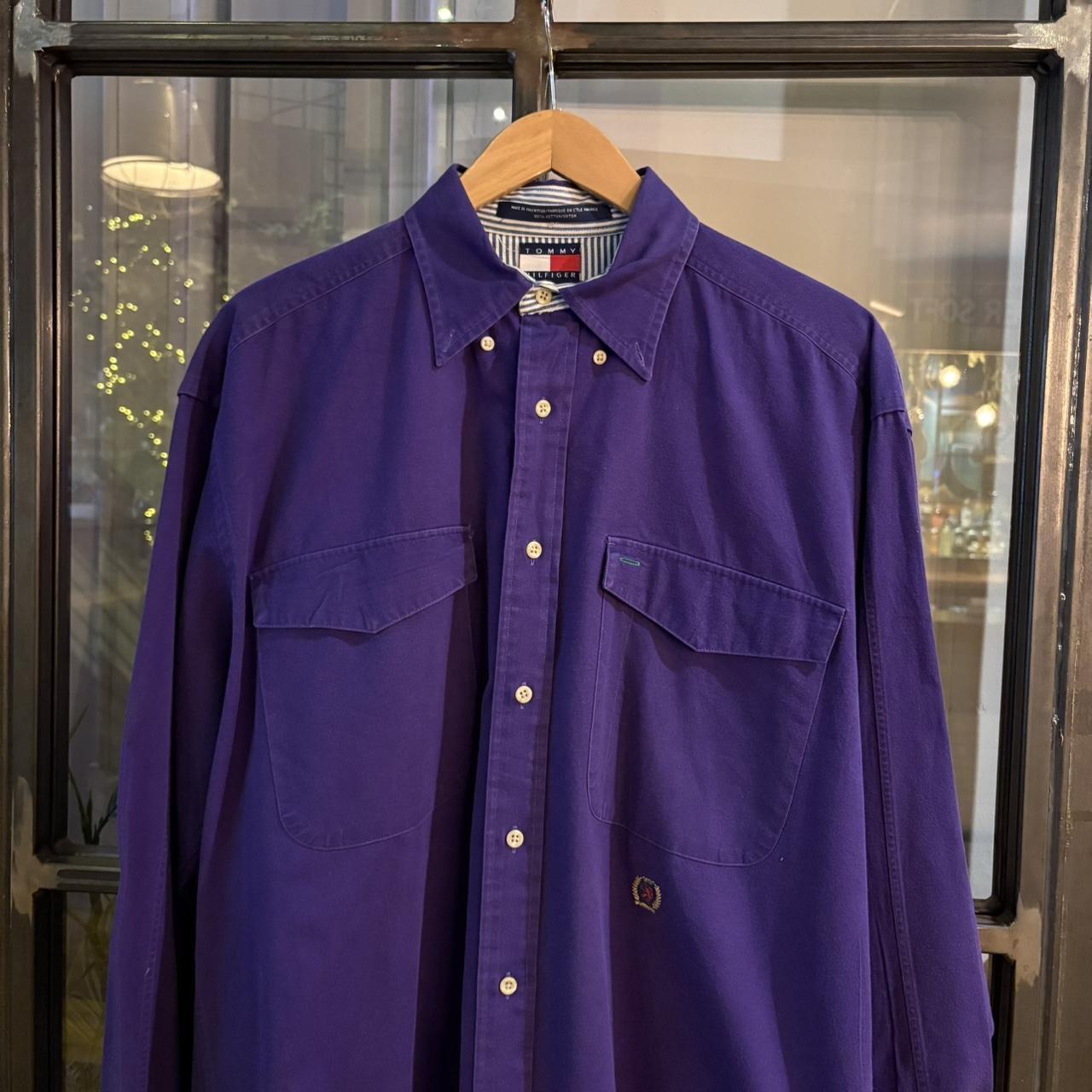 1224D76-P - Vintage Tommy Hilfiger Plain Purple Shirt longsleeve collared button up top #Y2K #preppy #chiefkeef #golf #oldmoney