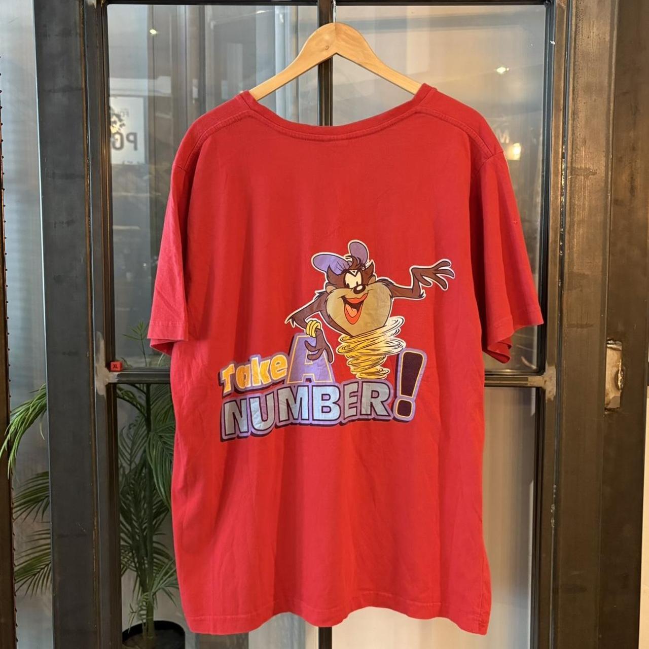 TEE638F - Vintage Retro Essential Red Looney Tunes Taz and Tasmanian She-Devil 'You want me, take a number' Graphic Print V-Neck Top Tee T-shirt #90s #graphic #taz #looneytunes #basic