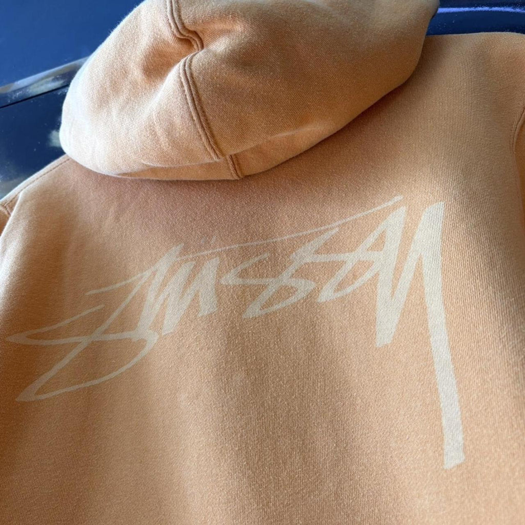 Stüssy Hoodie Mens Medium Pastel Orange Script Logo Sweatshirt Jumper Top Streetwear Skate 90s Y2K