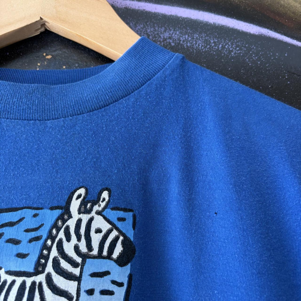 Vintage Zebra T shirt Women’s Small Blue Punda Milia Souvenir Holiday Cartoon Graphic Print Baby Tee Crop Top 90s Y2K 00s