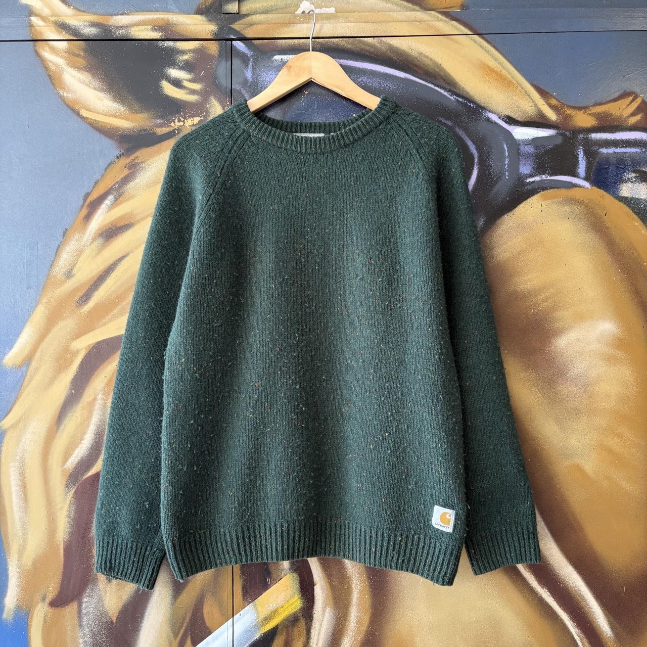Carhartt WIP Sweatshirt Mens Large Green Anglistic Cosy Knit Jumper Top Detroit 90s Y2K 00s