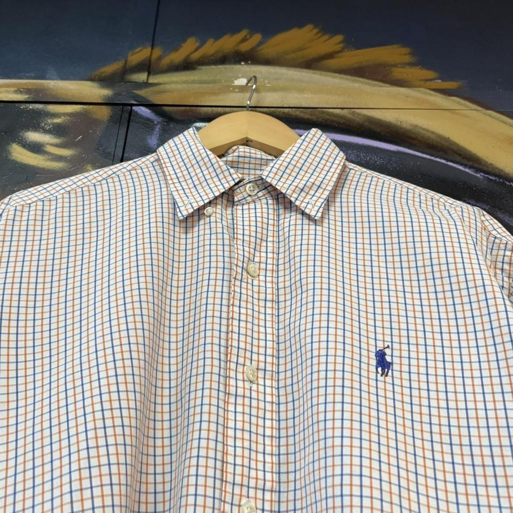 BR1912YN-P - Vintage Ralph Lauren Blue and Orange Check Longsleeve collared button up polo shirt top #Y2K #preppy #chiefkeef #smartcasual #oldmoney