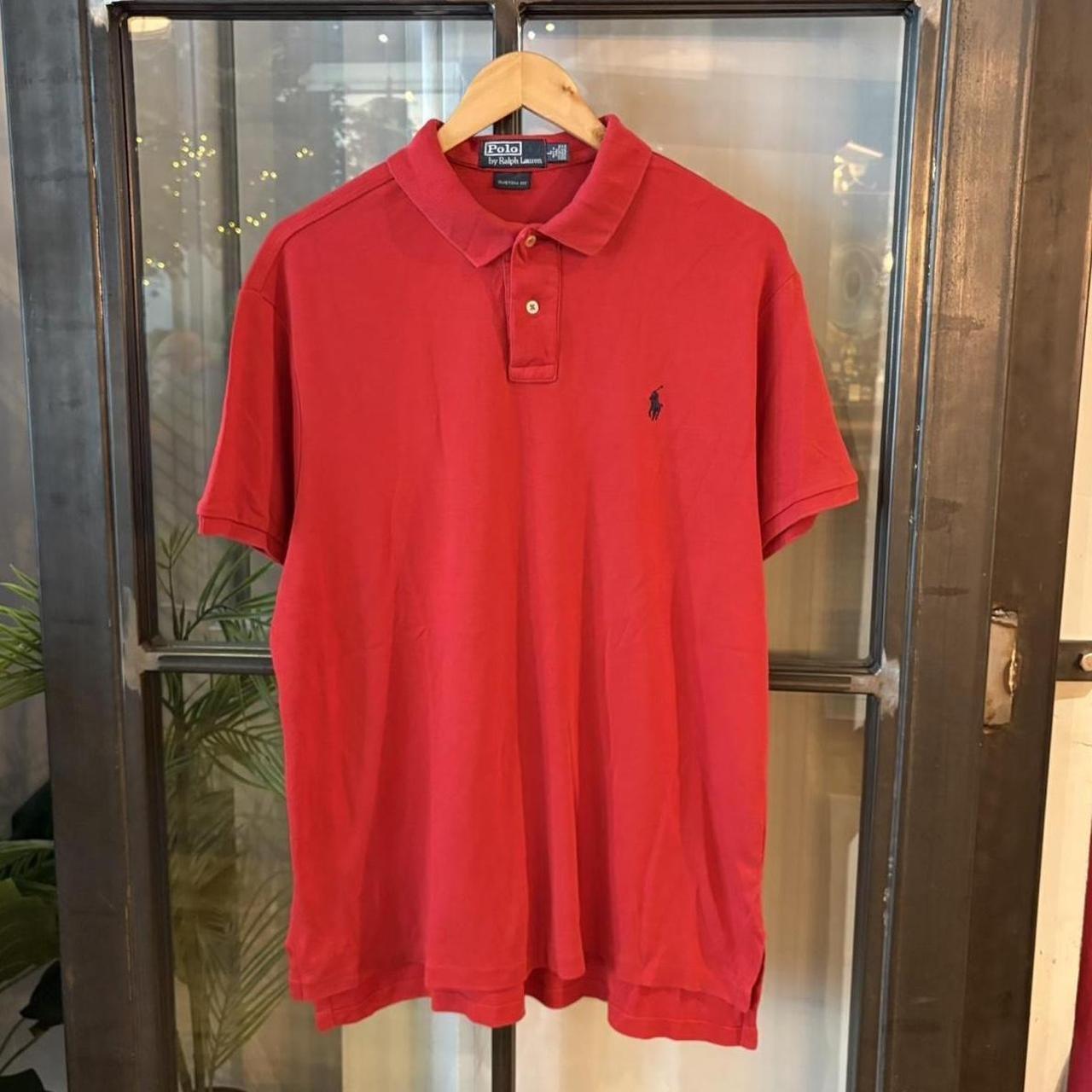 POL390-F - Vintage Retro Ralph Lauren Red Plain Polo Shirt Short Sleeve collared button up top  #Y2K #preppy #chiefkeef #oldmoney #ralphlauren