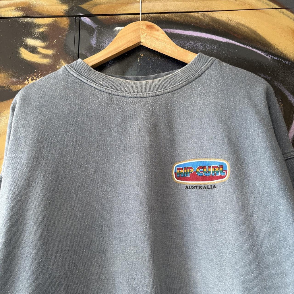 Vintage Ripcurl Sweatshirt Mens XL Light Blue Colourful Box Logo Pullover Jumper Top Surf 90s Y2K 00s
