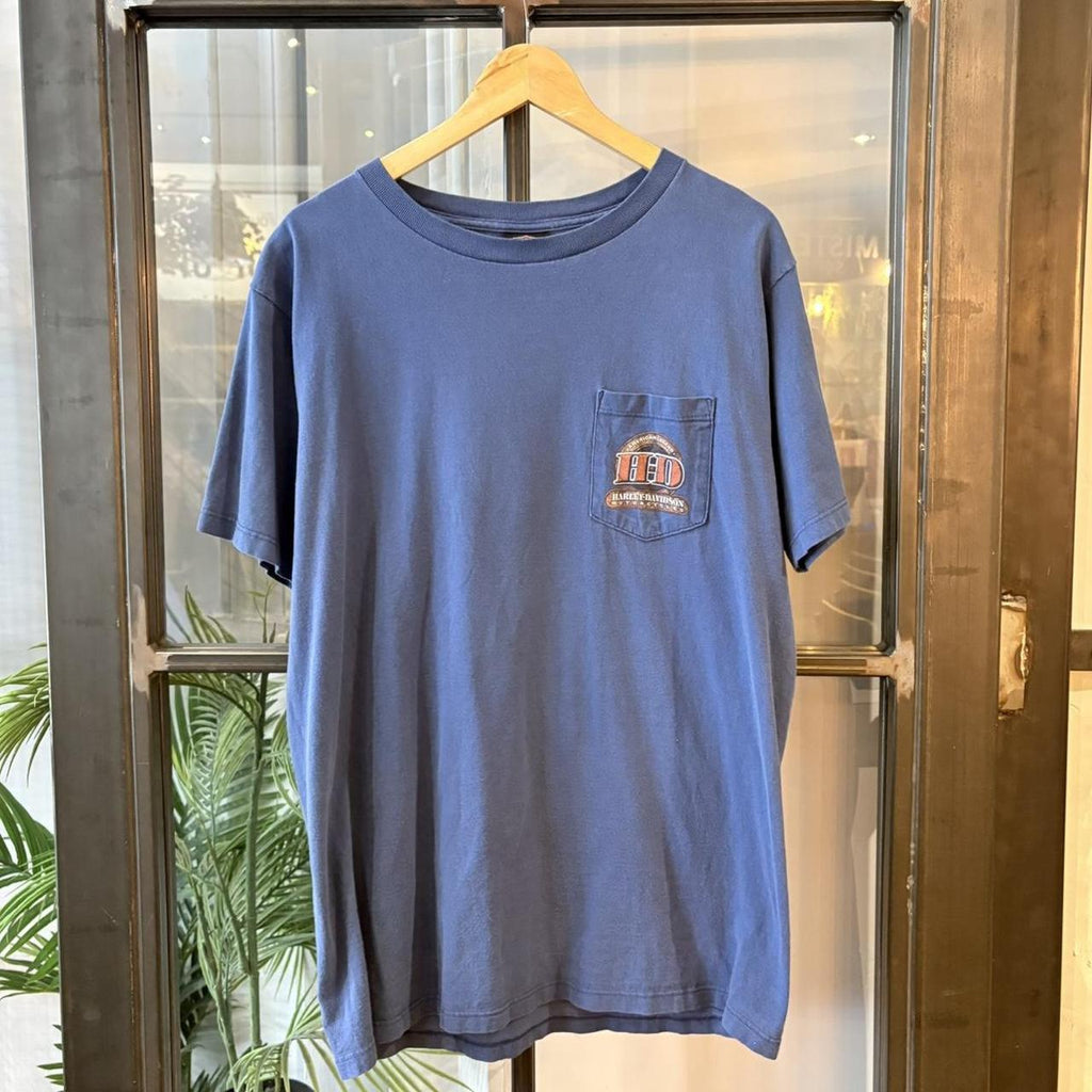Vintage Harley-Davidson T-Shirt Mens Large Blue Biker Motorcycle Tee Folsom California 90s Y2K
