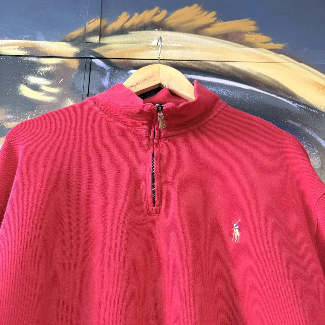 Vintage Red Ralph Lauren Quarter Zip Sweatshirt Jumper Top preppy essential smart casual spellout embroidered logo pony horse Wine maroon 00s 90s Y2K Cheltenham races horse racing old money