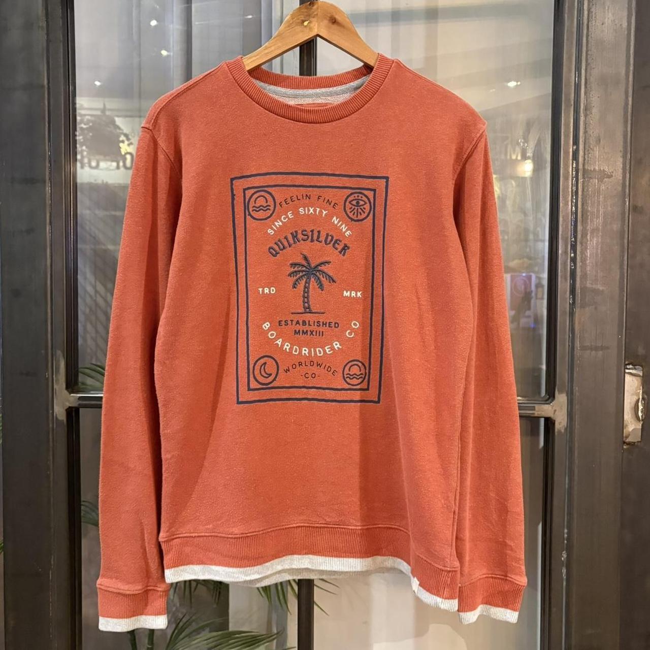 MA0406EM-P - Vintage Retro Essential Orange Quiksilver Crewneck Jumper Sweatshirt with embroidered and print logos #90s #skater #surfer #quiksilver #y2k