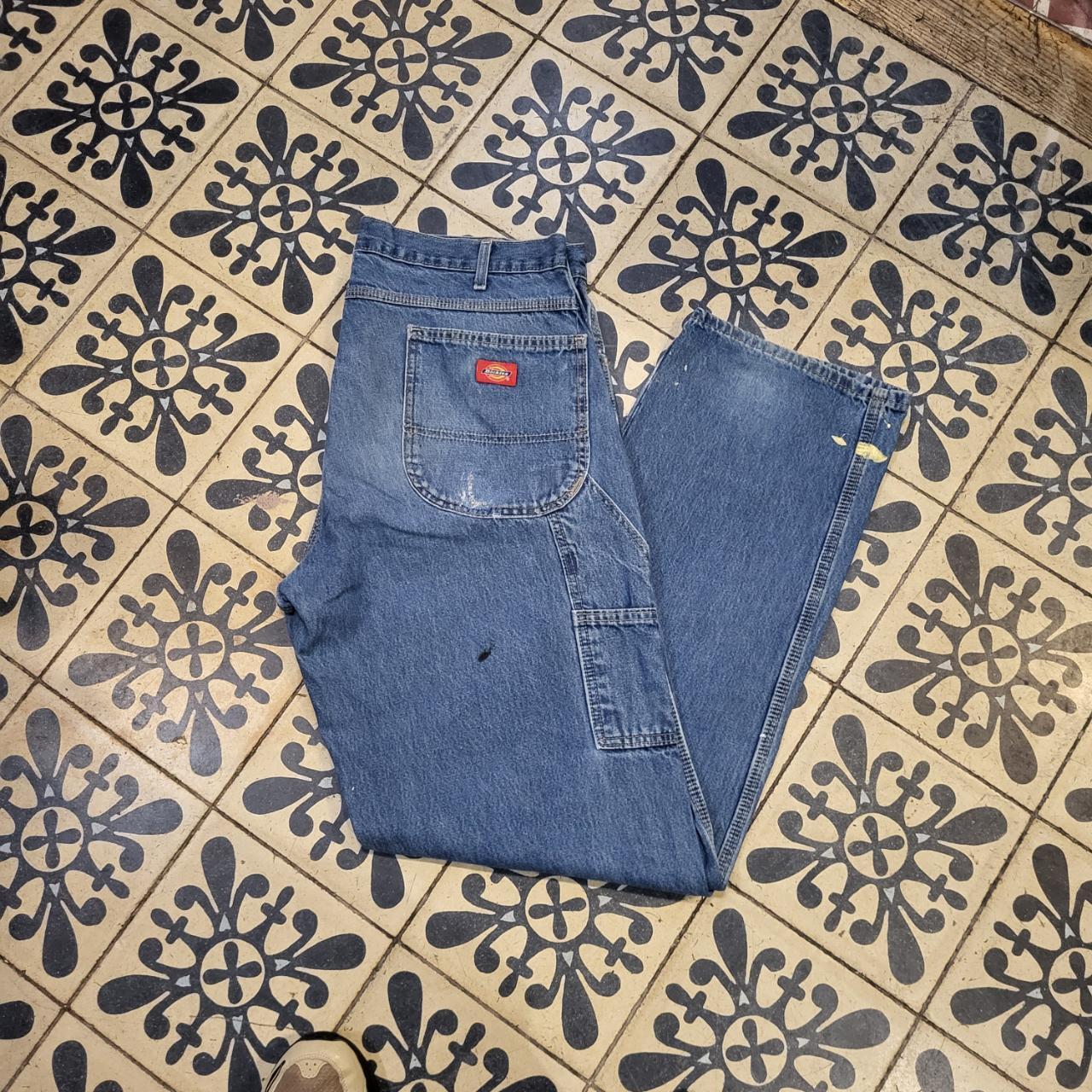 JNS215 - Vintage retro essential mens adult Dickies Blue Wash Denim Baggy Overszied Trousers pants jeans with embroided patch carpenter casual workwear wide leg skate 90s Y2K style