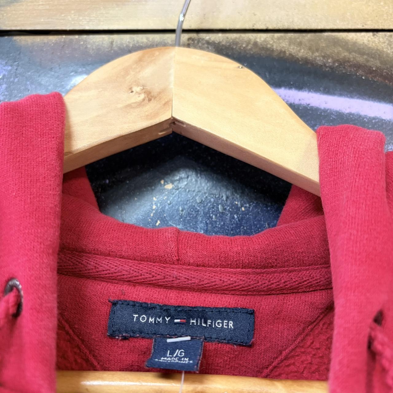 MES1102FH-U - Vintage Retro Essential Tommy Hilfiger Red Full Zip Sweatshirt Hoodie with embroidered Spell Out felt letters logo #90s #sportswear #essential #tommy #y2k