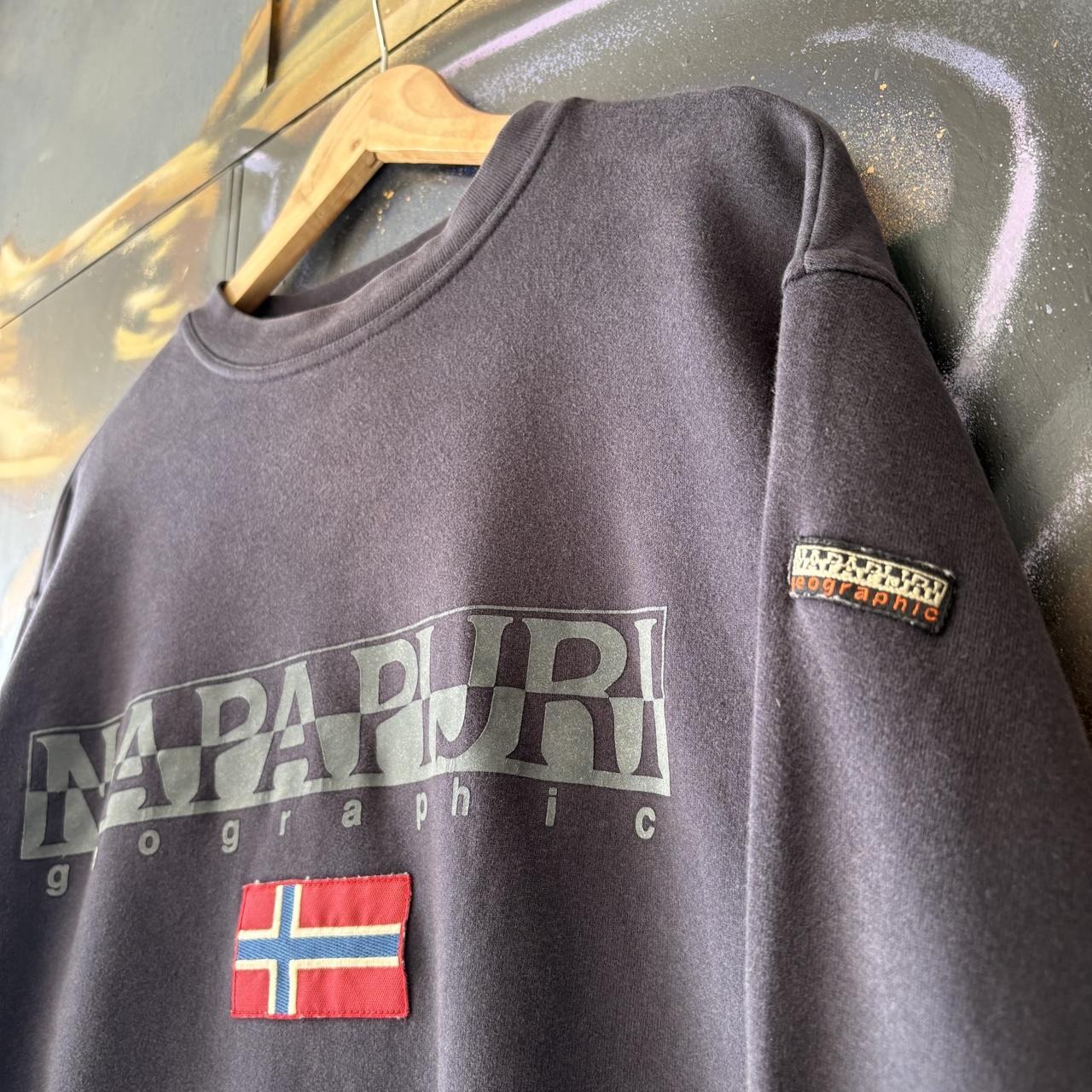 Vintage Napapijri Sweatshirt Mens Medium Navy Big Spell Out Logo Pullover Jumper Top 90s Y2K 00s