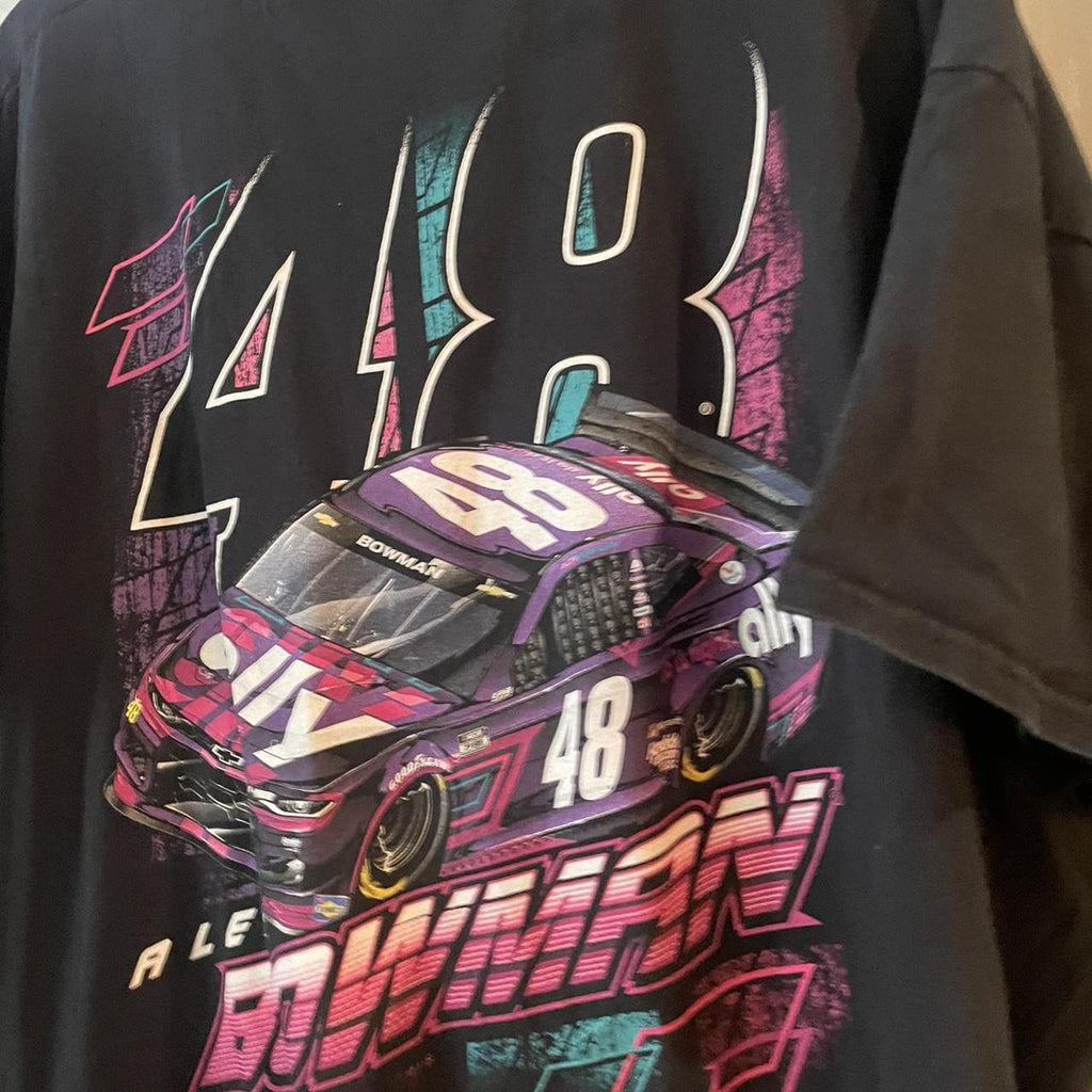 TEE00AF - Vintage Retro Essential Black Nascar Alex Bowman 48 Chevrolet Graphic Print Top Tee T-shirt #90s #graphic #racing #racer #nascar