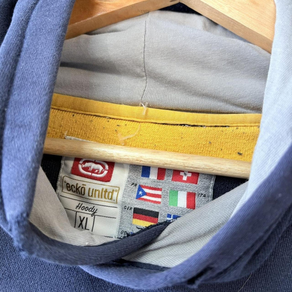Vintage Retro Essential Ecko Unltd. Navy Sweatshirt Hoodie with embroidered centre patch logo Vintage 90s Y2K 2000s