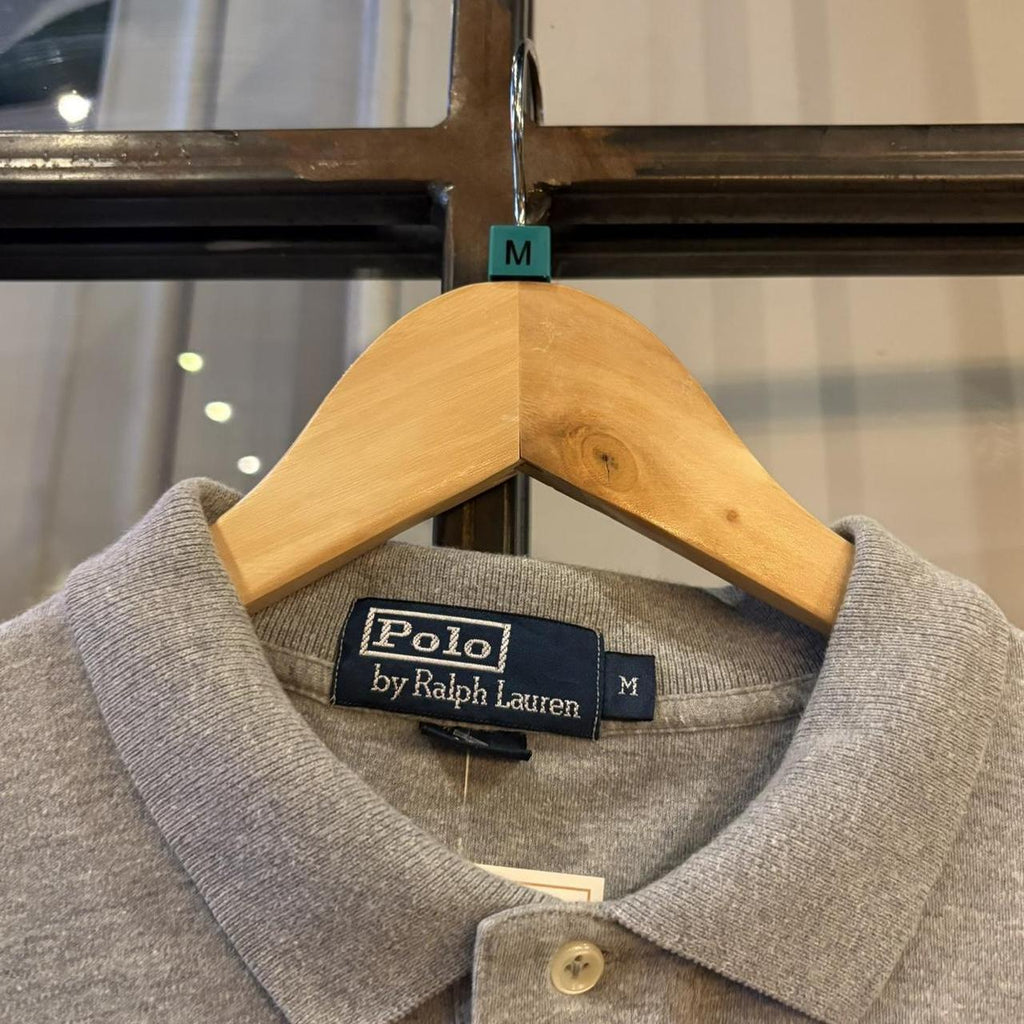 Vintage Retro Ralph Lauren Plain Grey Polo Shirt Short Sleeve collared button up top  #Y2K #preppy #chiefkeef #oldmoney #ralphlauren