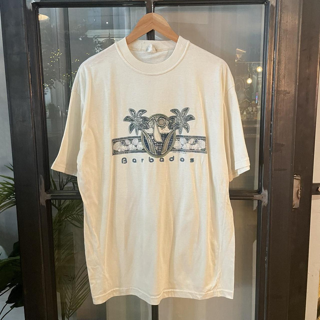 TEE00B - Vintage Retro Essential Barbados Cream Graphic Print Top Tee T-shirt #90s #graphic #top #essential #barbados