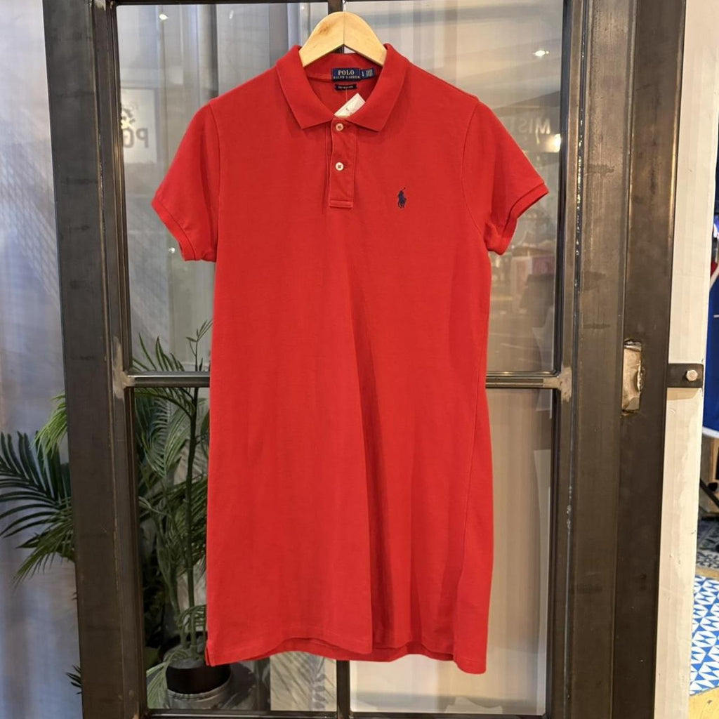 BR1912BR-F - Vintage Retro Red Ralph Lauren The Mesh Mini Dress Polo Shirt Short Sleeve collared button up #Y2K #preppy #minidress #oldmoney #ralphlauren