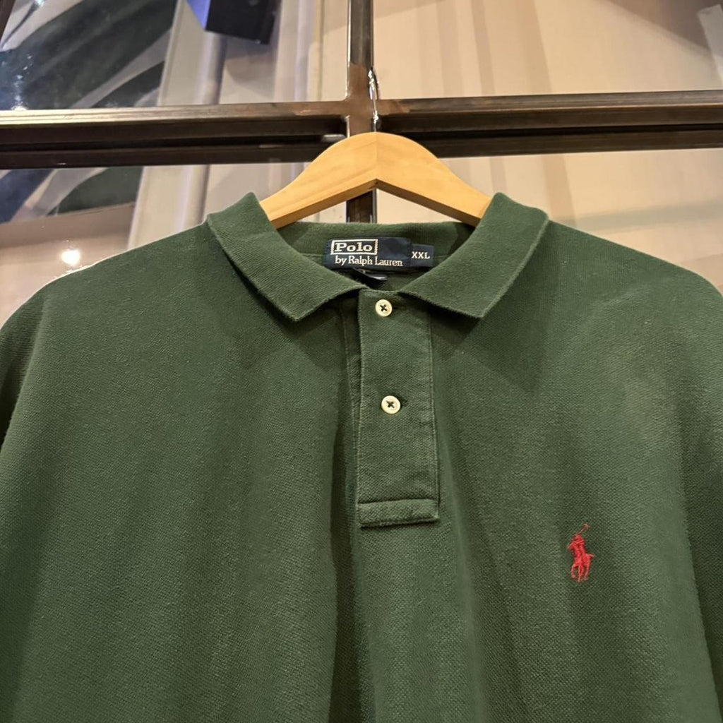 BR1912C-F - Vintage Retro Ralph Lauren Plain Dark Green Polo Shirt Short Sleeve collared button up top  #Y2K #preppy #chiefkeef #oldmoney #ralphlauren