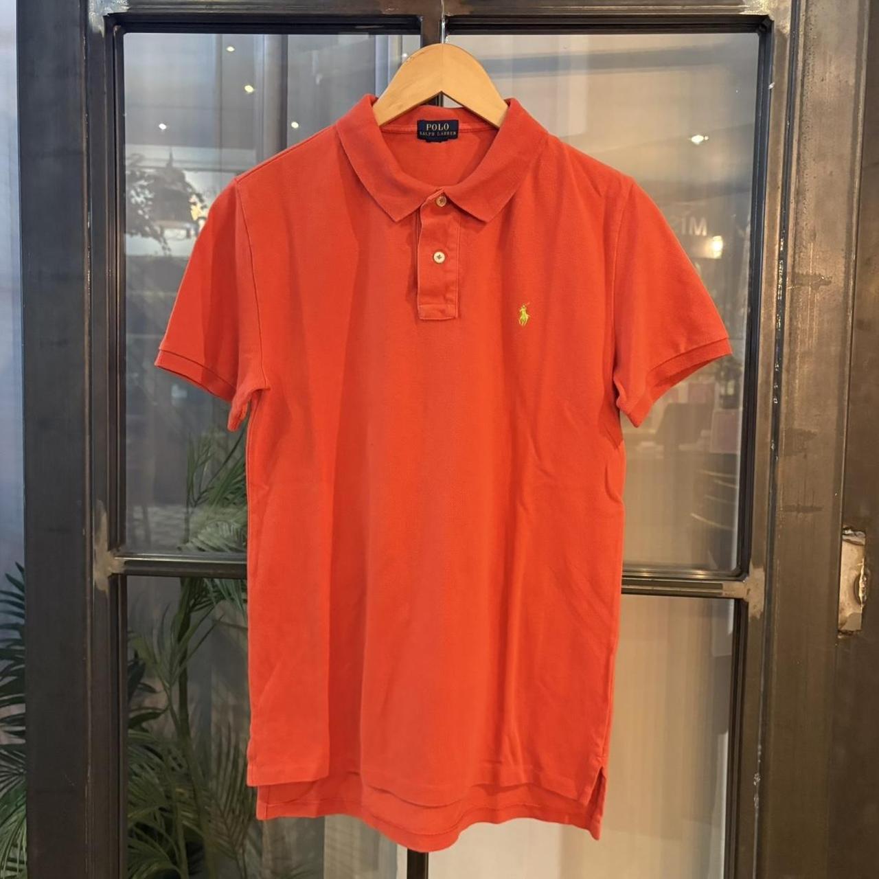 POL528F - Vintage Retro Ralph Lauren Plain Orange Polo Shirt Short Sleeve collared button up top  #Y2K #preppy #chiefkeef #oldmoney #ralphlauren