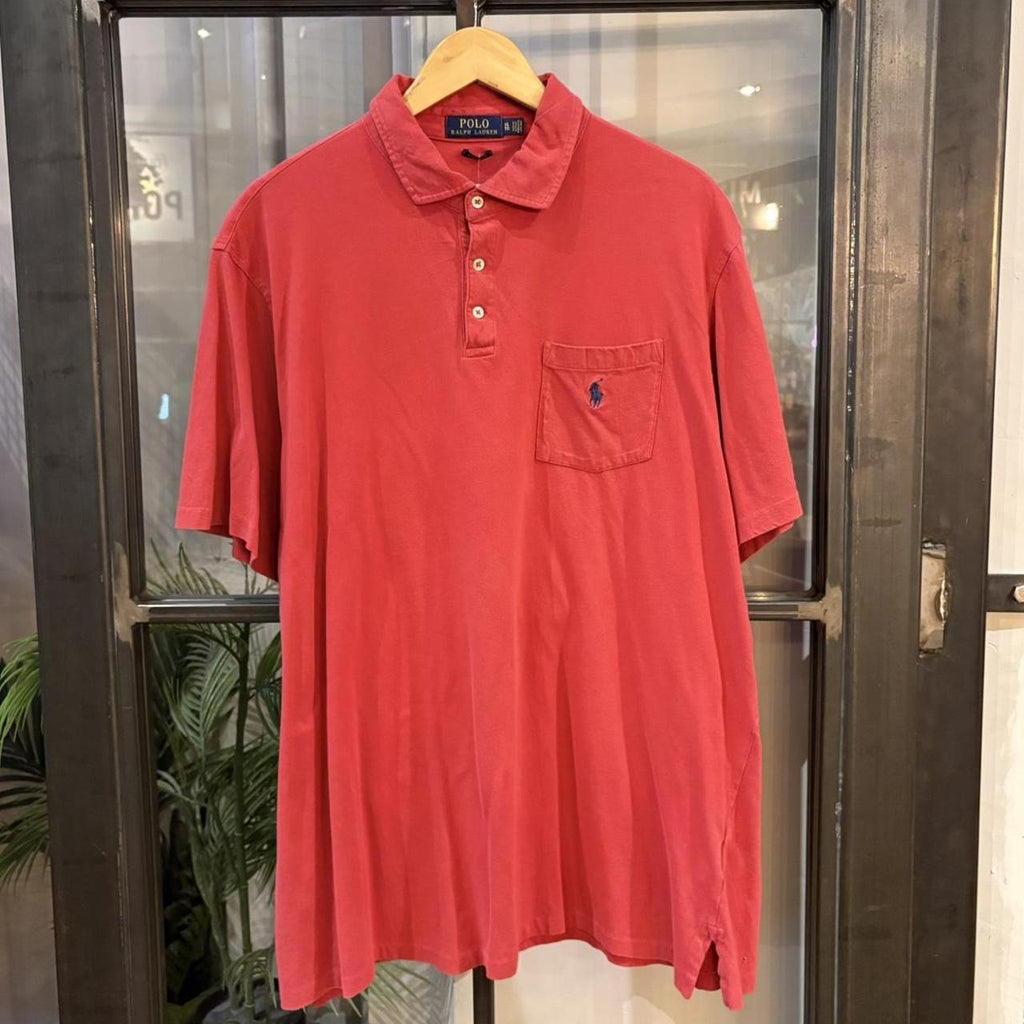 BR1912AH-F - Vintage Retro Ralph Lauren Plain Red Pocket Polo Shirt Short Sleeve collared button up top  #Y2K #preppy #chiefkeef #oldmoney #ralphlauren