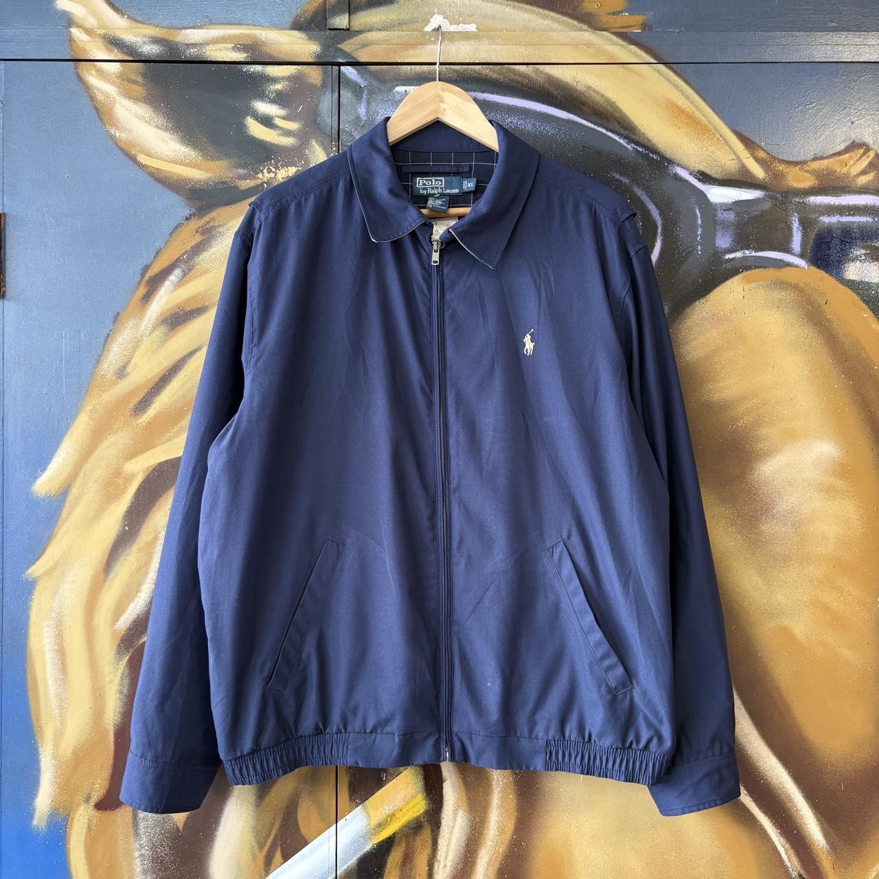 Vintage Ralph Lauren Jacket Mens XL Navy Harrington Full Zip Preppy Pony Logo Collared Top Y2K 90s