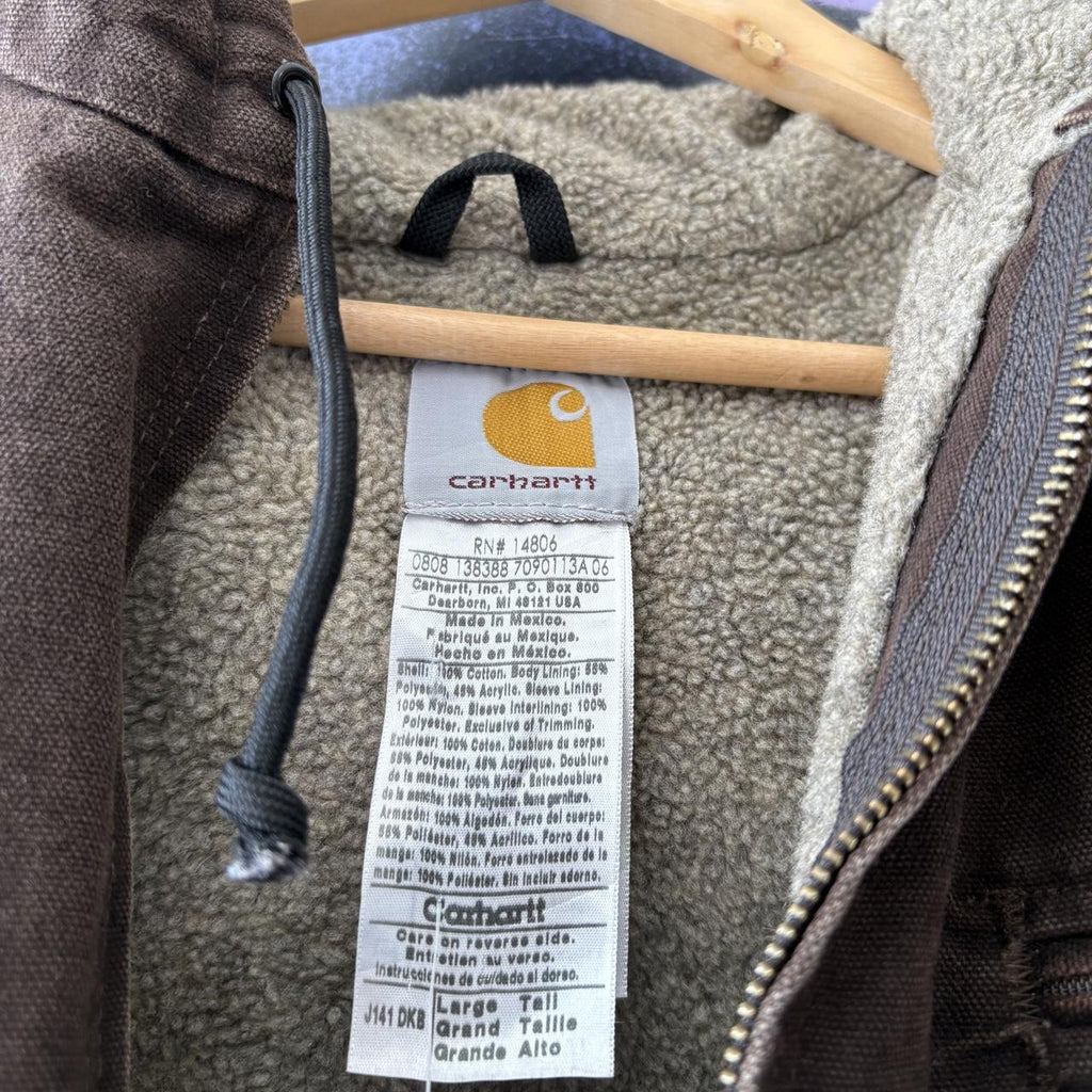 Vintage Carhartt Active Jacket Mens Large J141-DKB Hooded Full Zip Canvas Heavyweight Fleece Lined Coat 90s Y2K