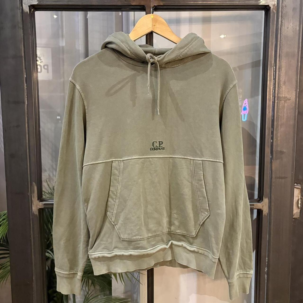 MES1812BH-F - Vintage Retro Essential Sage Green C.P. Company Sweatshirt Hoodie with embroidered centre logo #blokecore #designer #italian #cpcompany #y2k