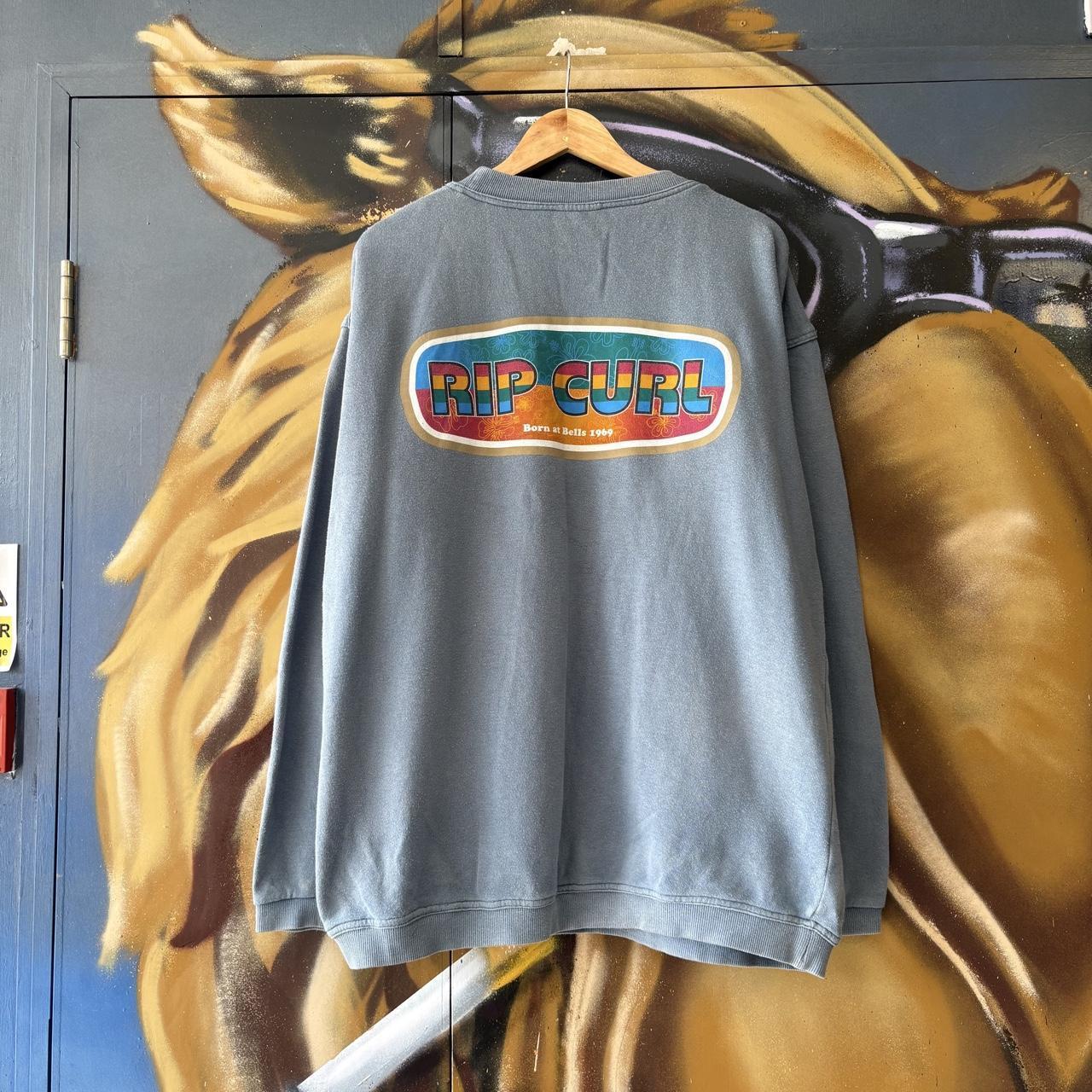 Vintage Ripcurl Sweatshirt Mens XL Light Blue Colourful Box Logo Pullover Jumper Top Surf 90s Y2K 00s