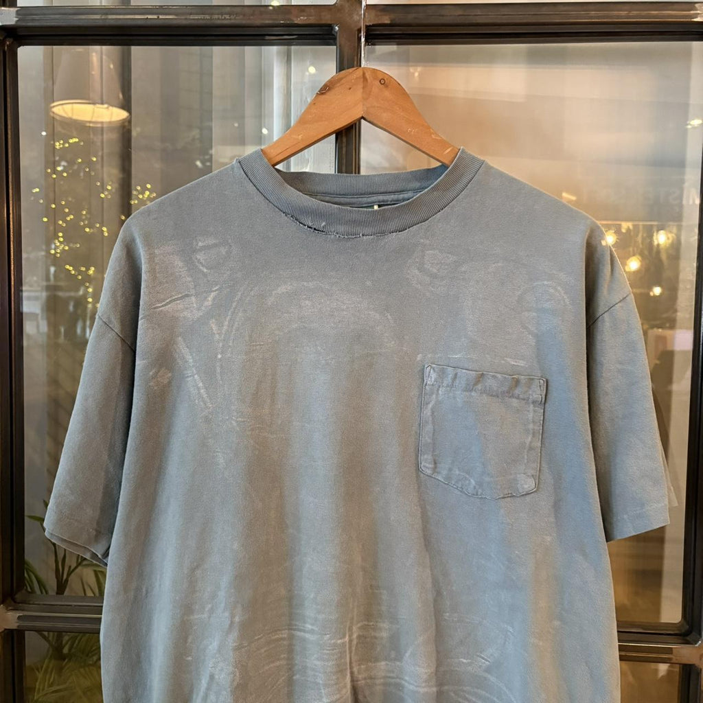 TEE404BR - Vintage Retro Essential Blue Motorcycle Bike Graphic Print Single Stitch Pocket Top Tee T-shirt #90s #graphic #motorcycles #biker #distressed