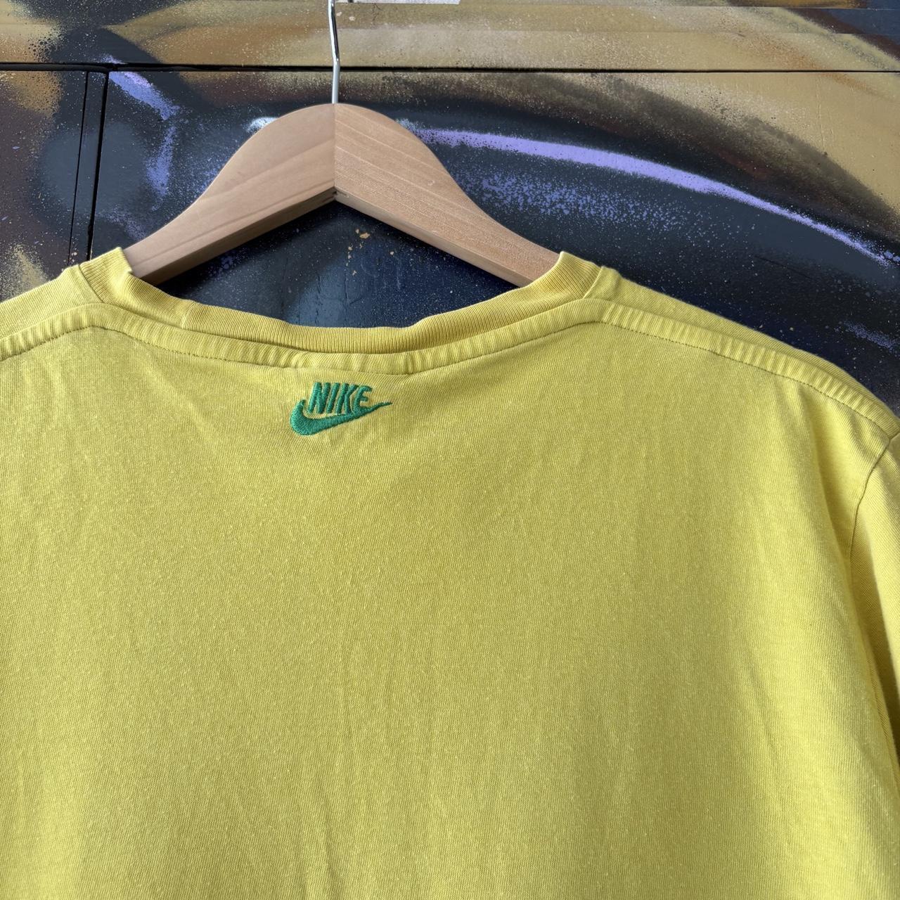 Vintage Nike Air T shirt Mens Small Yellow Stripe Block Spell Out Swoosh Graphic Print Joga Bonita Tee Top 90s Y2K 00s