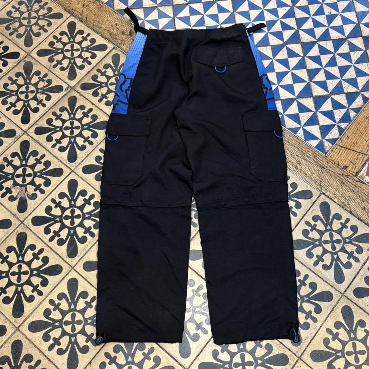 TRW533F - Vintage retro essential Black and Blue Fox Racing Motorcross Cargo Trousers pants with adjustable built in belt #motorcross #motorcylces #racing #foxracing #biker