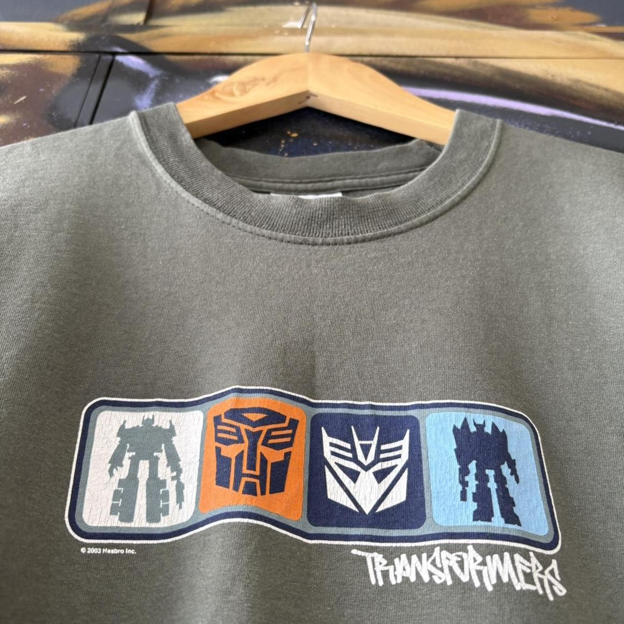 Vintage Transformers 2003 T Shirt Mens Small Green Box Logo Graphic Hasbro Movie Promo Tee Top Y2K