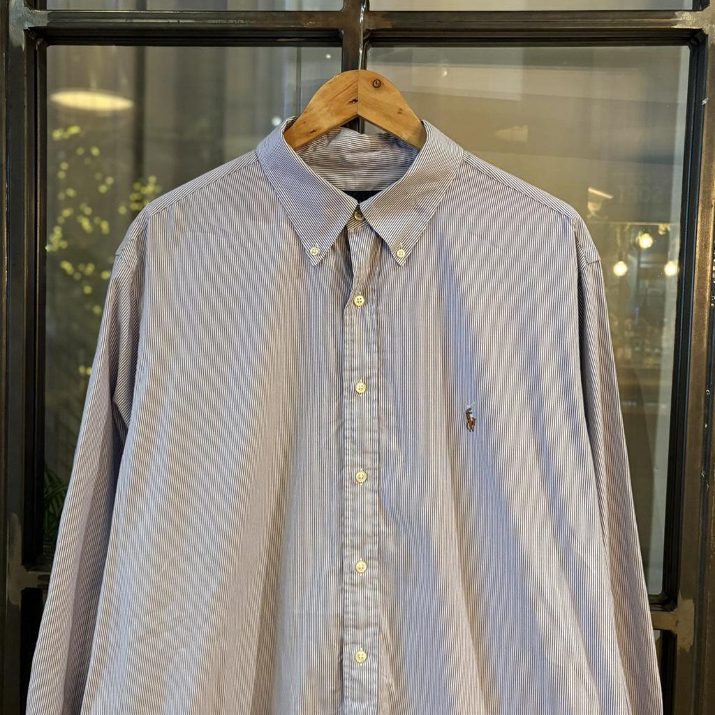 RLS211F - Vintage Ralph Lauren Purple Pinstripe Longsleeve collared button up polo shirt top #Y2K #preppy #chiefkeef #smartcasual #oldmoney