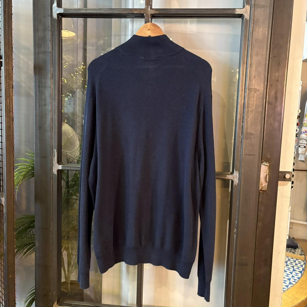 0125D76F - Vintage Retro Essential Navy Polo Ralph Lauren 1/4 Zip Fleece Jumper Sweatshirt with embroidered logo #y2k #pimacotton #poloralphlauren #oldmoney #preppy