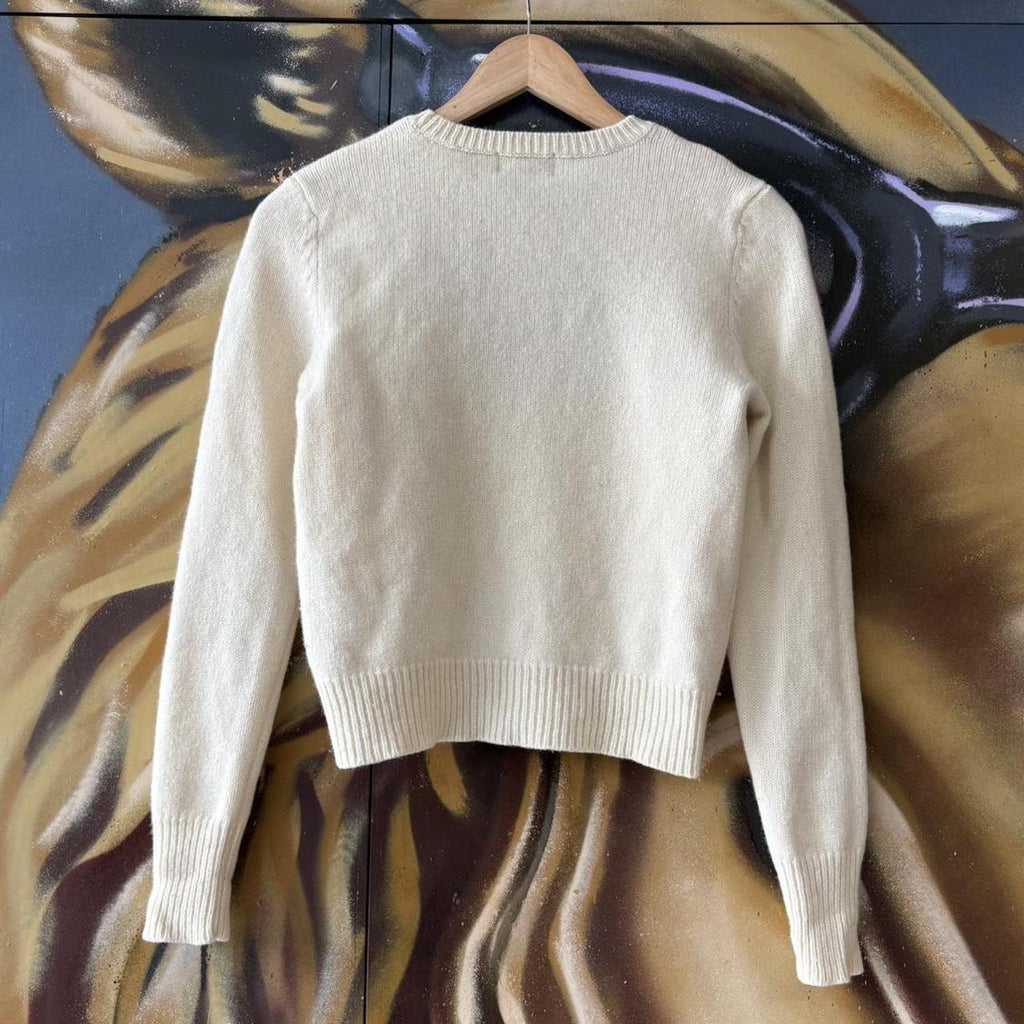 Vintage Polo Ralph Lauren Jumper Womens Medium Cream Lambswool Knit Top Big Flag USA Preppy 90s Y2K