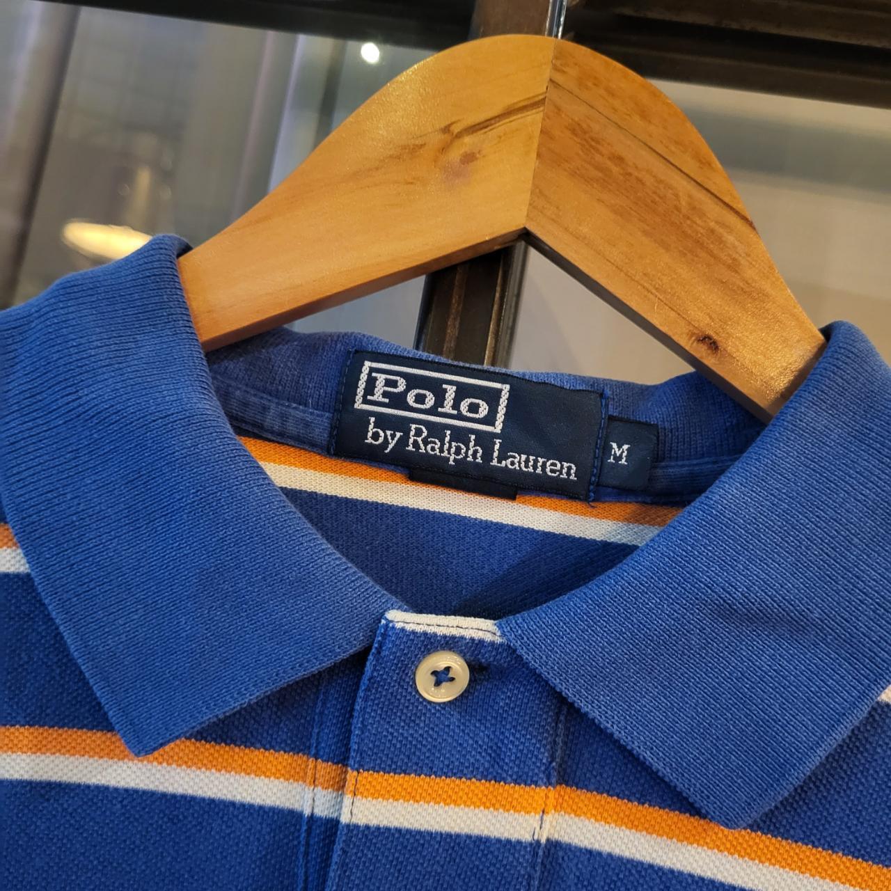 POL081 - Vintage Ralph Lauren blue White Stripe Polo Shirt Short Sleeve collared button up top #Y2K #preppy #chiefkeef