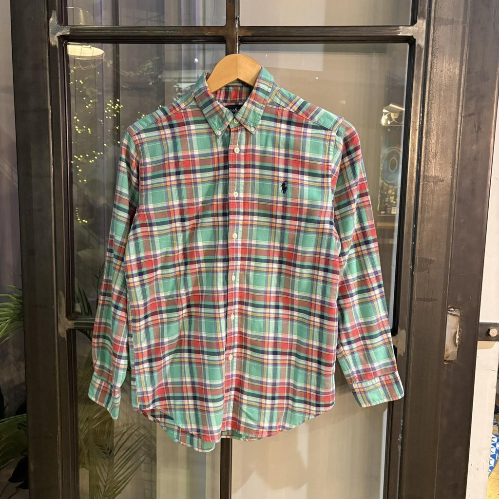 RLS121-P - Vintage Ralph Lauren Green Red Check Longsleeve collared button shirt up top #Y2K #preppy #chiefkeef #smartcasual #oldmoney