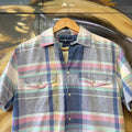 BR1912ALM-P - Vintage Ralph Lauren Blue Check short sleeve camp collar double pocket button up polo shirt top #Y2K #preppy #chiefkeef #smartcasual #oldmoney