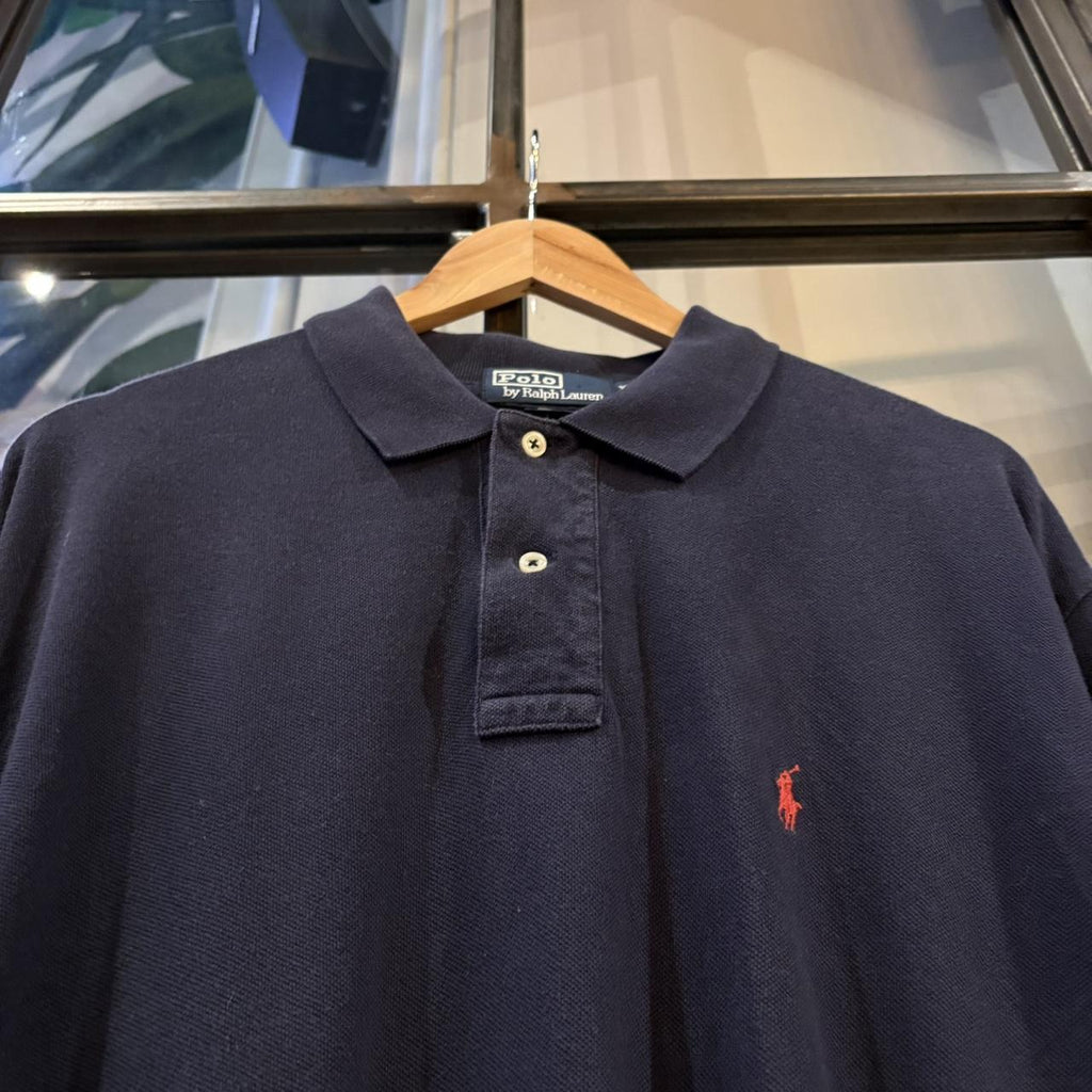BR1912E-F - Vintage Retro Ralph Lauren Plain Navy Polo Shirt Short Sleeve collared button up top  #Y2K #preppy #chiefkeef #oldmoney #ralphlauren