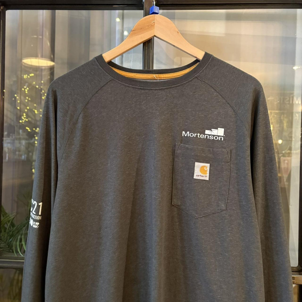 TEE526F - Vintage Retro Essential Grey Carhartt Pocket Longsleeve Top Tee T-shirt with embroidered patch logo #skater #workwear  #carhartt #y2k #longsleeve