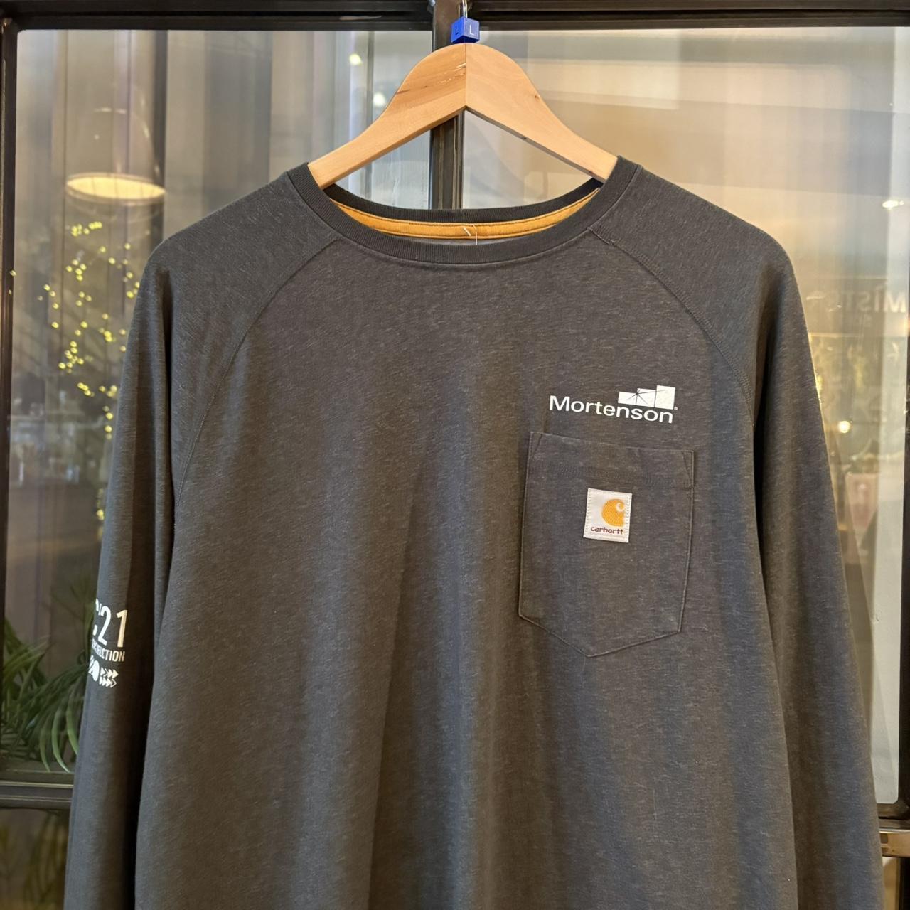 TEE526F - Vintage Retro Essential Grey Carhartt Pocket Longsleeve Top Tee T-shirt with embroidered patch logo #skater #workwear  #carhartt #y2k #longsleeve